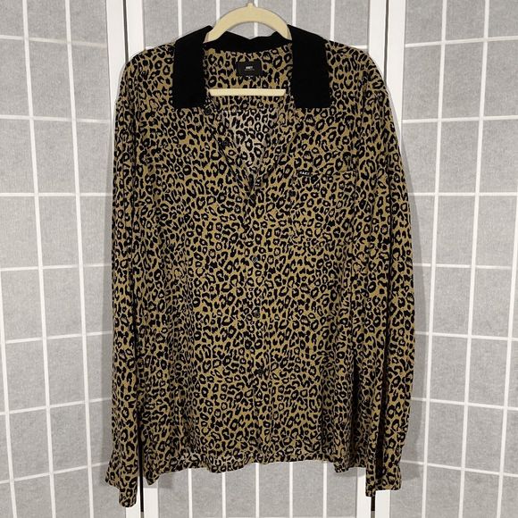 Obey Other - OBEY Men's animal print long sleeve button up shirt, Size XL, Jaguar / Leopard